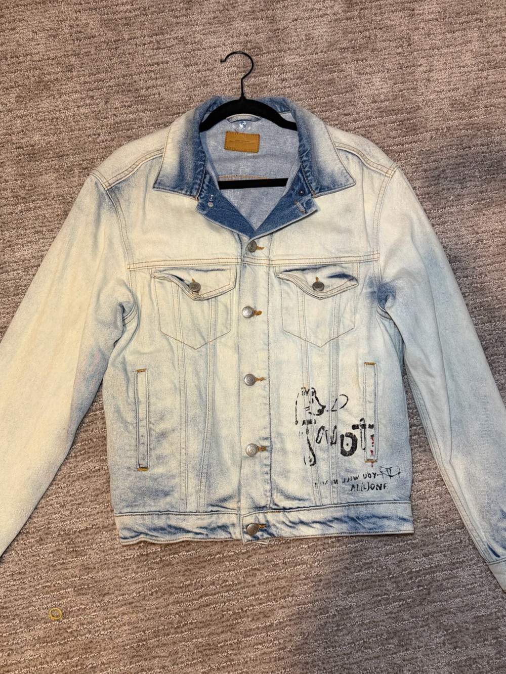 Zara Light Blue Washed Denim Jacket with Graphic Detail